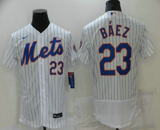 Men's New York Mets #23 Javier Baez White Stitched Flex Base Nike Jersey