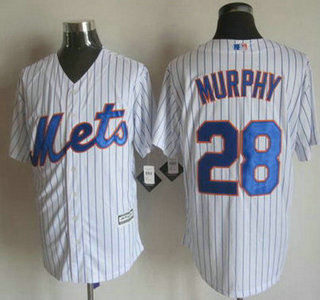 Men's New York Mets #28 Daniel Murphy Home White Pinstripe 2015 MLB Cool Base Jersey