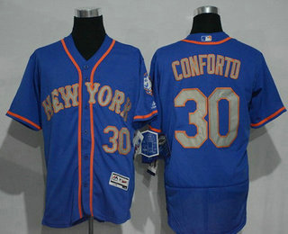 Men's New York Mets #30 Michael Conforto Blue With Gray 2016 Flexbase Majestic Baseball Jersey