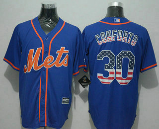 Men's New York Mets #30 Michael Conforto USA Flag Fashion Blue New Cool Base Jersey