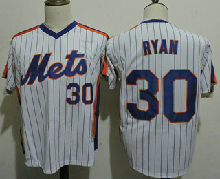 Men's New York Mets #30 Nolan Ryan Retired White Pullover Majestic Cooperstown Collection Throwback Jersey