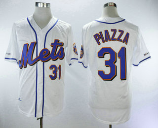 Men's New York Mets #31 Mike Piazza All White Stitched MLB Throwback Jersey By Mitchell & Ness