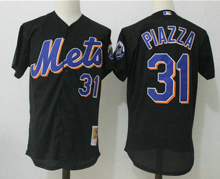 Men's New York Mets #31 Mike Piazza Black Mesh Batting Practice Throwback Jersey By Mitchell & Ness