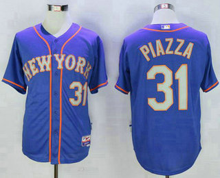 Men's New York Mets #31 Mike Piazza Blue(Grey NO.) Alternate Road 2016 Hall Of Fame Patch Baseball Jersey