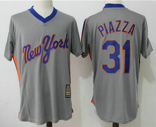 Men's New York Mets #31 Mike Piazza Retired Gray Pullover Stitched MLB Majestic Cooperstown Collection Jersey