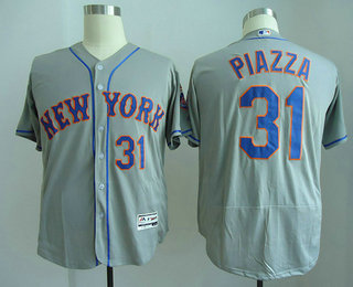 Men's New York Mets #31 Mike Piazza Retired Gray Road Stitched MLB Majestic Flex Base Jersey