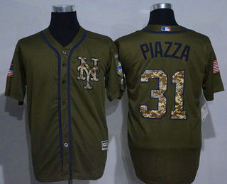 Men's New York Mets #31 Mike Piazza Retired Green Salute to Service Cool Base Stitched Baseball Jersey