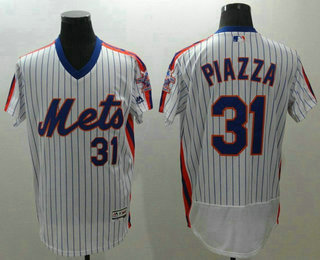 Men's New York Mets #31 Mike Piazza Retired White Pullover 2016 Flexbase Majestic Baseball Jersey 25th Patch