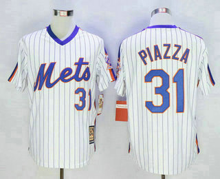 Men's New York Mets #31 Mike Piazza Retired White Pullover Majestic Cooperstown Collection Throwback Jersey