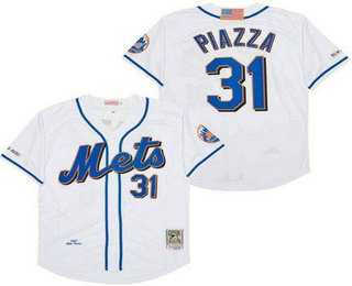 Men's New York Mets #31 Mike Piazza White 2001 Throwback Jersey