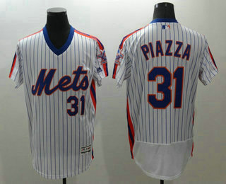 Men's New York Mets #31 Mike Piazza White(Blue Strip) Flexbase 2016 MLB Player Jersey