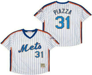 Men's New York Mets #31 Mike Piazza White Stripes Throwback Jersey