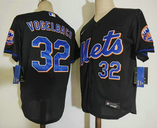 Men's New York Mets #32 Daniel Vogelbach Black Stitched MLB Flex Base Nike Jersey