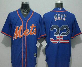 Men's New York Mets #32 Steven Matz USA Flag Fashion Blue New Cool Base Jersey