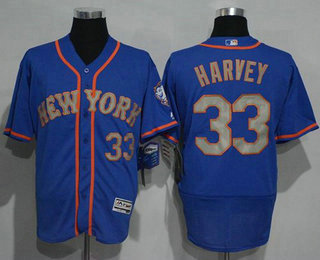 Men's New York Mets #33 Matt Harvey Blue With Gray 2016 Flexbase Majestic Baseball Jersey