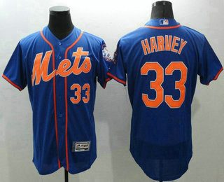 Men's New York Mets #33 Matt Harvey Blue With Orange 2016 Flexbase Majestic Baseball Jersey