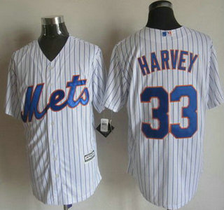 Men's New York Mets #33 Matt Harvey Home White Pinstripe 2015 MLB Cool Base Jersey