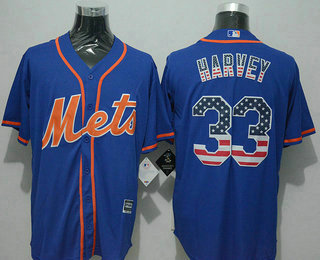 Men's New York Mets #33 Matt Harvey USA Flag Fashion Blue New Cool Base Jersey