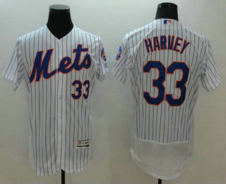 Men's New York Mets #33 Matt Harvey White(Blue Strip) Flexbase 2016 MLB Player Jersey