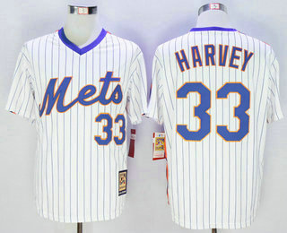 Men's New York Mets #33 Matt Harvey White Blue Strip Cool Base Cooperstown Collection Jersey