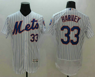 Men's New York Mets #33 Matt Harvey White Pinstirpe 2016 Flexbase Majestic Baseball Jersey