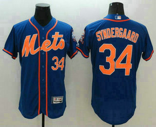 Men's New York Mets #34 Noah Syndergaard Blue With Orange 2016 Flexbase Majestic Baseball Jersey