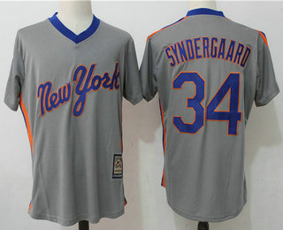 Men's New York Mets #34 Noah Syndergaard Gray Pullover Stitched MLB Majestic Cooperstown Collection Jersey