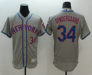 Men's New York Mets #34 Noah Syndergaard Gray Road 2016 Flexbase Majestic Baseball Jersey