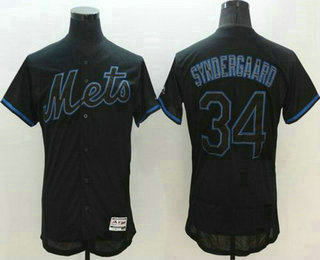 Men's New York Mets #34 Noah Syndergaard Lights Out Black Fashion 2016 Flexbase Majestic Baseball Jersey