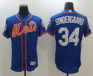 Men's New York Mets #34 Noah Syndergaard Royal Blue 2017 Spring Training Stitched MLB Majestic Flex Base Jersey