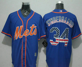 Men's New York Mets #34 Noah Syndergaard USA Flag Fashion Blue New Cool Base Jersey