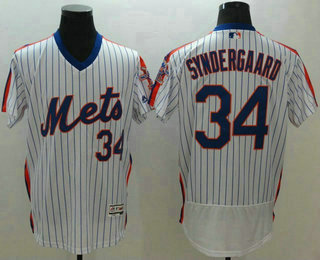 Men's New York Mets #34 Noah Syndergaard White(Blue Strip) Flexbase 2016 MLB Player Jersey