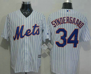 Men's New York Mets #34 Noah Syndergaard White(Blue Strip) New Cool Base Jersey