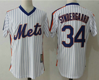 Men's New York Mets #34 Noah Syndergaard White Pullover Stitched MLB Majestic Cooperstown Collection Jersey