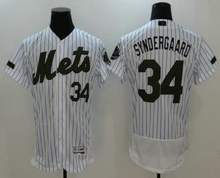 Men's New York Mets #34 Noah Syndergaard White with Green Memorial Day Stitched MLB Majestic Flex Base Jersey