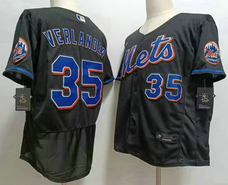 Men's New York Mets #35 Justin Verlander Black Stitched MLB Flex Base Nike Jersey