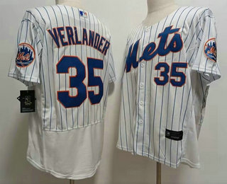 Men's New York Mets #35 Justin Verlander White Stitched MLB Flex Base Nike Jersey