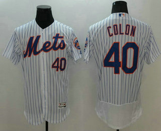 Men's New York Mets #40 Bartolo Colon White Pinstripe 2016 Flexbase Majestic Baseball Jersey