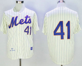 Men's New York Mets #41 Tom Seaver 1969 Cream Pinstripe Mitchell & Ness Throwback Jersey