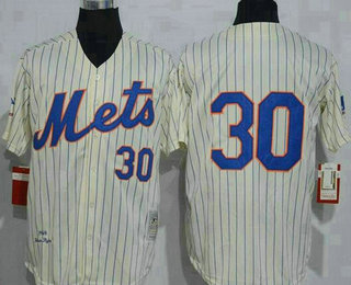 Men's New York Mets #41 Tom Seaver 1969 Cream Pinstripe Stitched MLB Throwback Jersey By Mitchell & Ness