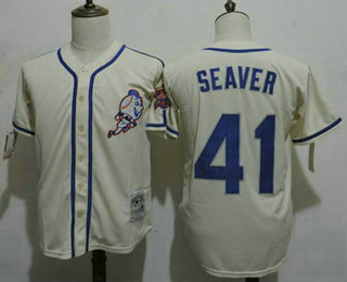 Men's New York Mets #41 Tom Seaver Cream 1969 WORLD SERIES Patch MLB COOPERSTOWN MAJESTIC JERSEY