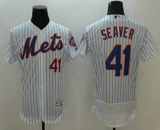 Men's New York Mets #41 Tom Seaver Retired White Pinstripe 2016 Flexbase Majestic Baseball Jersey