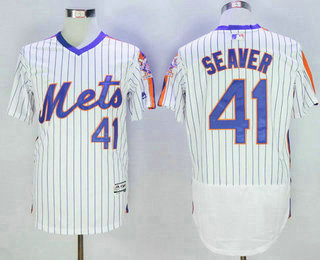 Men's New York Mets #41 Tom Seaver Retired White Pullover 2016 Flexbase Majestic Baseball Jersey