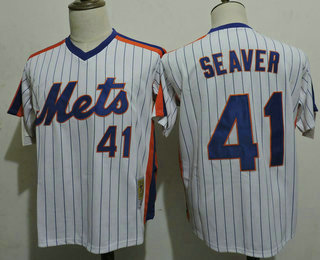 Men's New York Mets #41 Tom Seaver White Pullover Majestic Cooperstown Collection Throwback Jersey