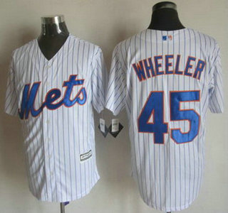 Men's New York Mets #45 Zack Wheeler Home White Pinstripe 2015 MLB Cool Base Jersey