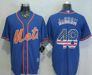 Men's New York Mets #48 Jacob DeGrom USA Flag Fashion Blue New Cool Base Jersey