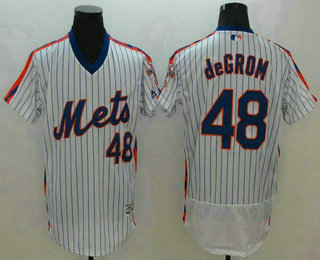 Men's New York Mets #48 Jacob DeGrom White(Blue Strip) Flexbase 2016 MLB Player Jersey