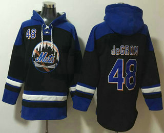 Men's New York Mets #48 Jacob deGrom Black Ageless Must Have Lace Up Pullover Hoodie