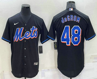 Men's New York Mets #48 Jacob deGrom Black Stitched MLB Cool Base Nike Jersey