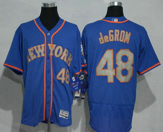 Men's New York Mets #48 Jacob deGrom Blue With Gray 2016 Flexbase Majestic Baseball Jersey